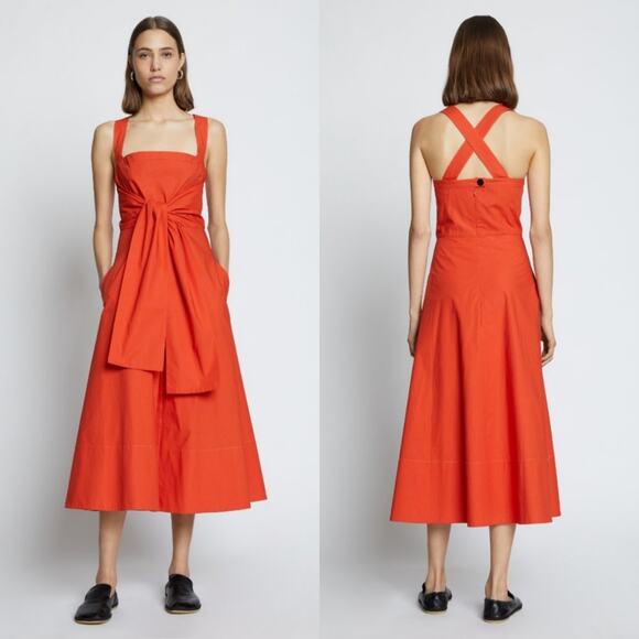 Proenza Schouler White Label Red Orange The Poplin Apron Dress Size 0 - Picture 9 of 9